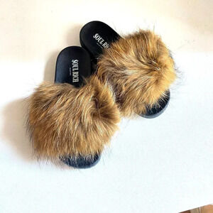 Brown Fur Real Fur  Fluffy Slides NEW 10